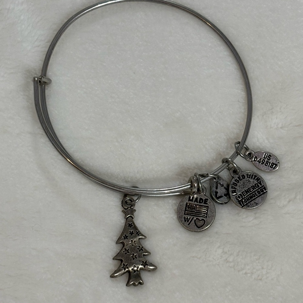 Alex and Ani Silver Holiday Tree Charm Bangle